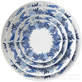 Синяя креативная гирлянда из костяного Фарфора, тарелка для еды в западном стиле, ресторан отеля, фруктовый салат, десертная тарелка