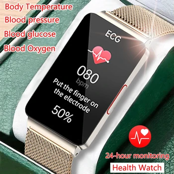Смарт-часы ECG + PPG Для женщин, 24-часовой мониторинг температуры, частоты сердечных сокращений, уровня сахара в крови, Женские часы, Водонепроницаемые Умные часы для мужчин