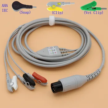 Совместим с ЭКГ-монитором пациента Biolight Goldway Spacelabs Mindray Contec с 3-проводным кабелем и электродным разъемом на кнопке/зажиме