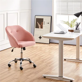 Современное бархатное офисное кресло SMILE MART с регулируемым поворотом, розовое