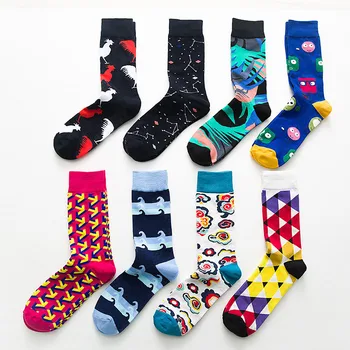 Спортивные носки с геометрией в Британском стиле Athletic Mid Tube Art Happy Socks Мужские Мультяшные хлопковые носки Funny Crew, Уличная одежда Skarpetki