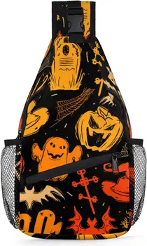 Сумка-слинг в виде тыквы для женщин, Мужской рюкзак Boo через плечо, сумка с призраком на Хэллоуин, Нагрудный рюкзак-слинг, Нагрудная сумка