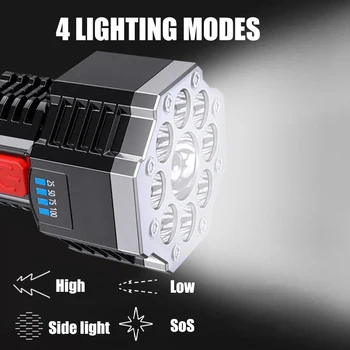 Супер яркий светодиодный фонарик, мощный USB-аккумуляторный фонарик, портативная уличная лампа, встроенный аккумулятор, светодиодный фонарик COB 9