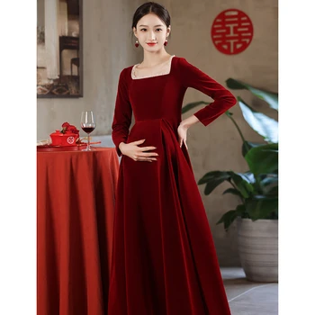 Традиционное китайское платье для Тостов Чонсам Для Беременных, Свадебное Вечернее платье с Длинным рукавом Для беременных, Элегантное платье Ципао Для невест