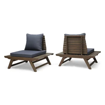 Уличные деревянные клубные стулья Ledger с подушками, комплект из 2-х, темно-серый и серая