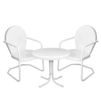 Уличный набор стульев-тюльпанов из металла в стиле ретро и приставного столика из 3 предметов, белый