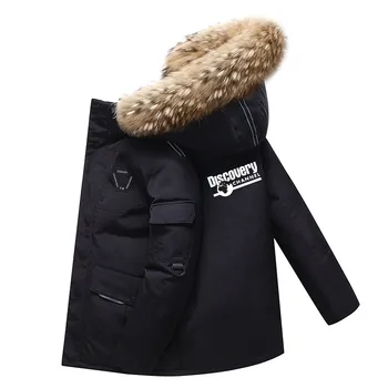 Утепленная мужская пуховая куртка Canada Discovery, Съемный Большой воротник из натурального меха, Теплое Повседневное водонепроницаемое зимнее пальто с капюшоном и принтом Для женщин