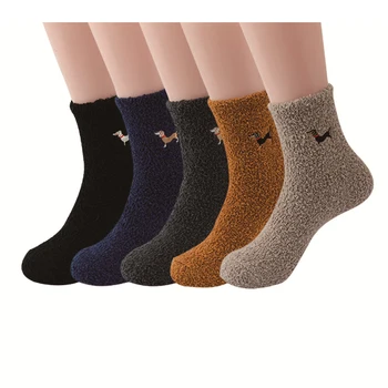 Утепленные зимние Теплые пушистые носки для собак породы Такса В Мужских Носках, Милые мягкие носки из кораллового бархата, носки для полотенец для пола, Дышащие Носки
