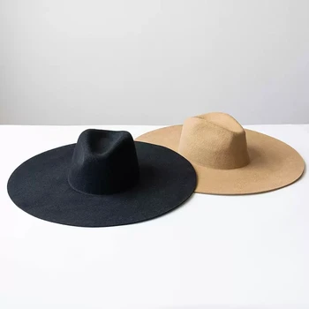 Фетровая шляпа с широкими полями, модное платье для показа, фетровая шляпа для вечеринки, шерстяной материал, Джазовая шляпа с кофейно-черным цветом Хаки