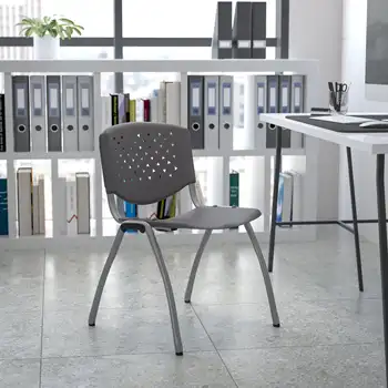 Флэш-мебель серии HERCULES весом 880 фунтов Вместительный серый пластиковый стул с рамой из титаново-серого порошкового покрытия