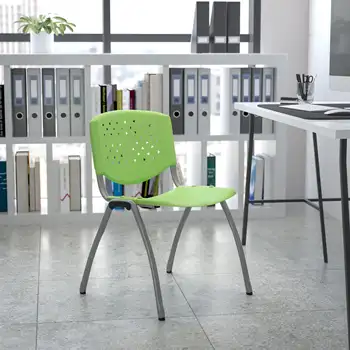 Флэш-мебель серии HERCULES Весом 880 фунтов Вместительный Зеленый пластиковый стул с рамой из титаново-серого порошкового покрытия