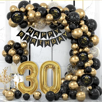 Черное Золото 21-го 18-го 30-го 40-го 50-го 60-го Воздушные шары С Днем Рождения, Украшение для вечеринки, Юбилейный шар, Декоративный Шар Для Фиесты