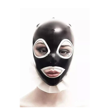 Чулки для тела, горячая распродажа 2017, экзотические Горячие Сексуальные женские латексные капюшоны с боковыми оборками, Женская маска с открытым ртом, Монохромная