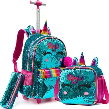Школьный детский рюкзак на колесиках для девочек 3 в 1, набор школьных рюкзаков на колесиках для девочек, школьная сумка-тележка на колесиках